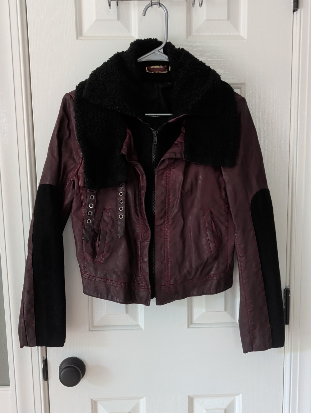 princess vera wang Plum Faux Leather Jacket with Black Trim